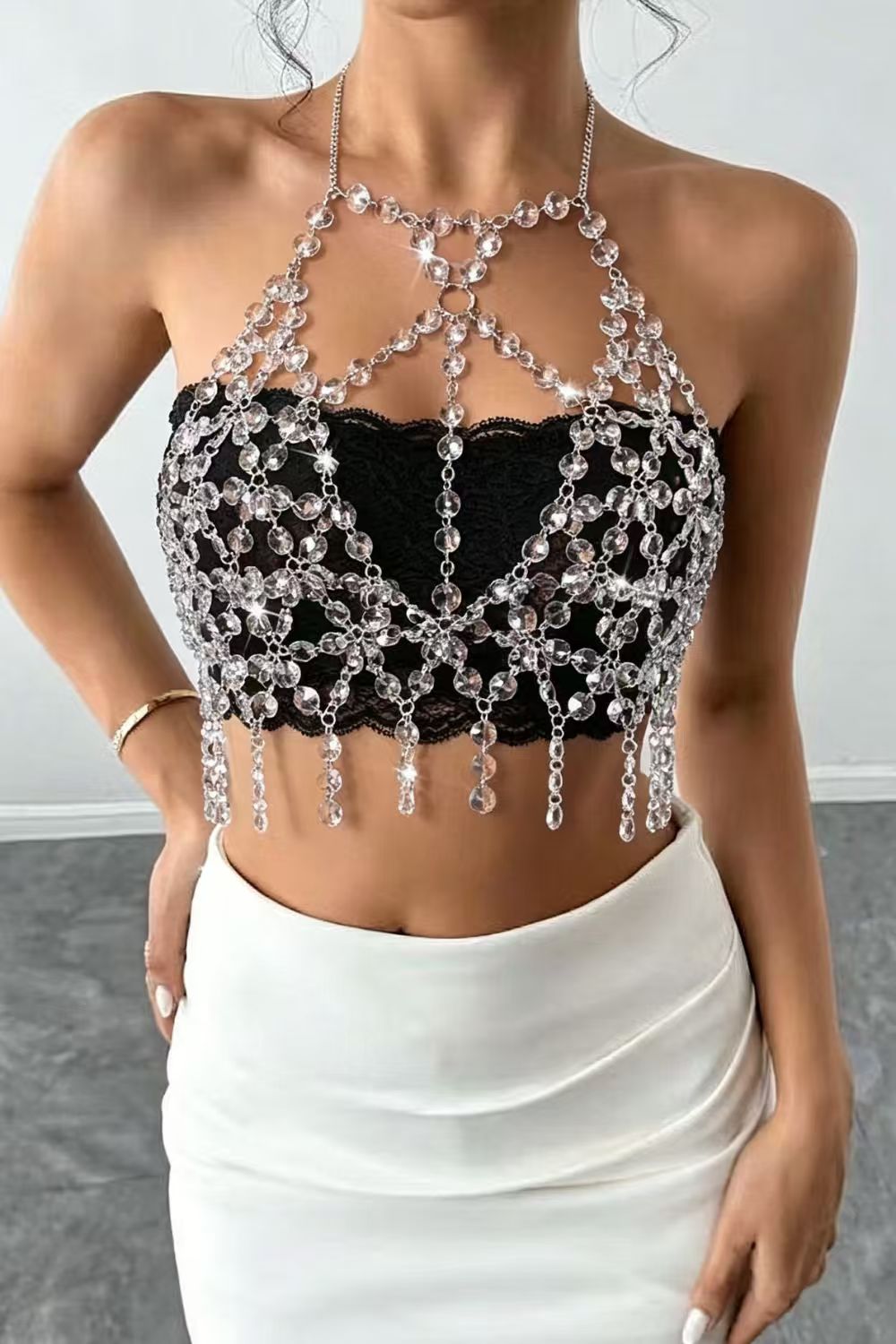 Gem Chain Tassel Halter Top