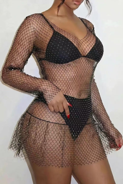 Rhinestone Fishnet Cover Up Dress