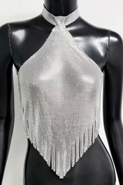 Metallic Glitter Chainmail Fringe Top