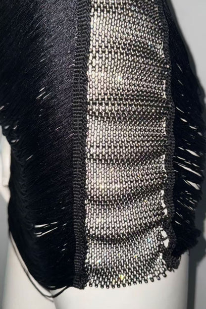 Black Crystal Fringe Mini Dress