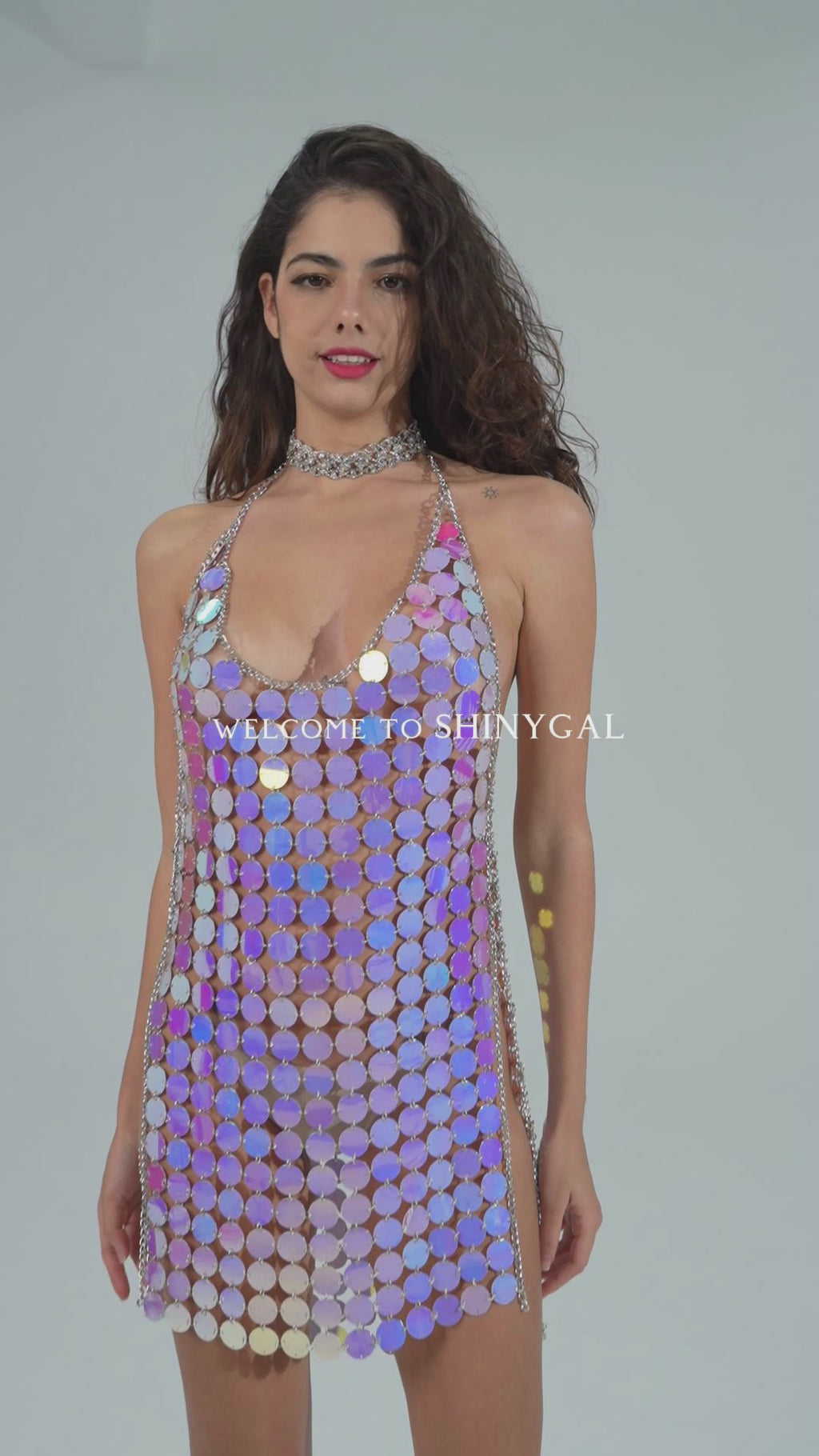 Gradient Blue Sequin Backless Dress