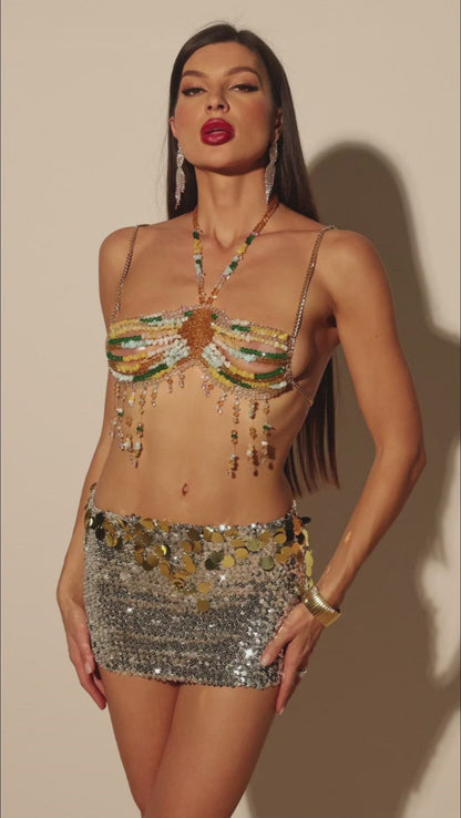 Radiant Gem Halter Beaded Top