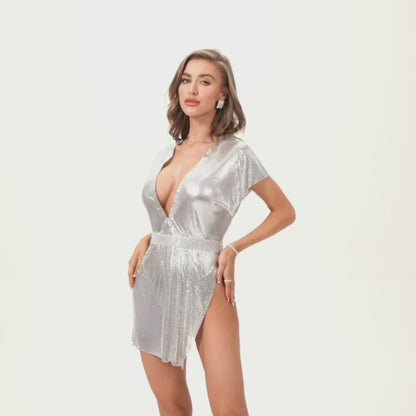 Deep V Neck Chain Mail Dress