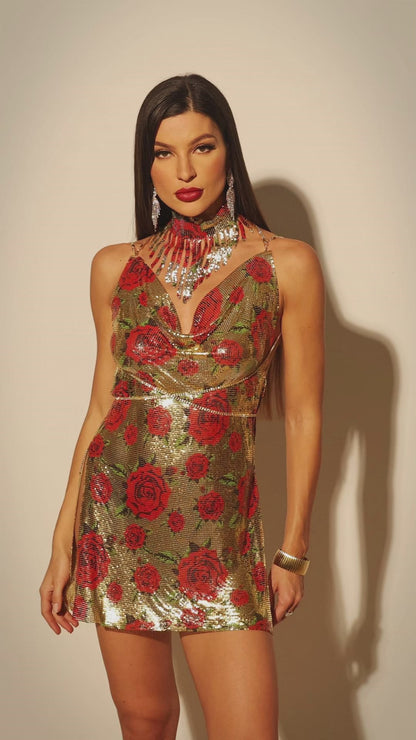 Golden Bloom Chainmail Dress & Tassel Choker