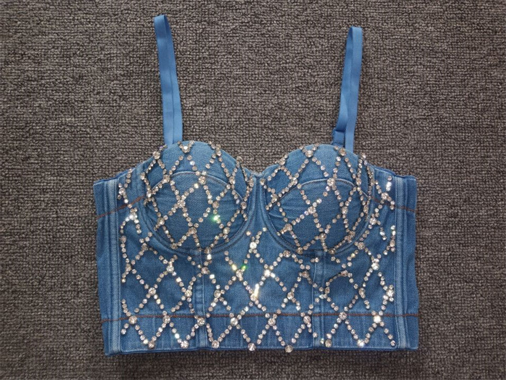 Denim Crystal Corset Top