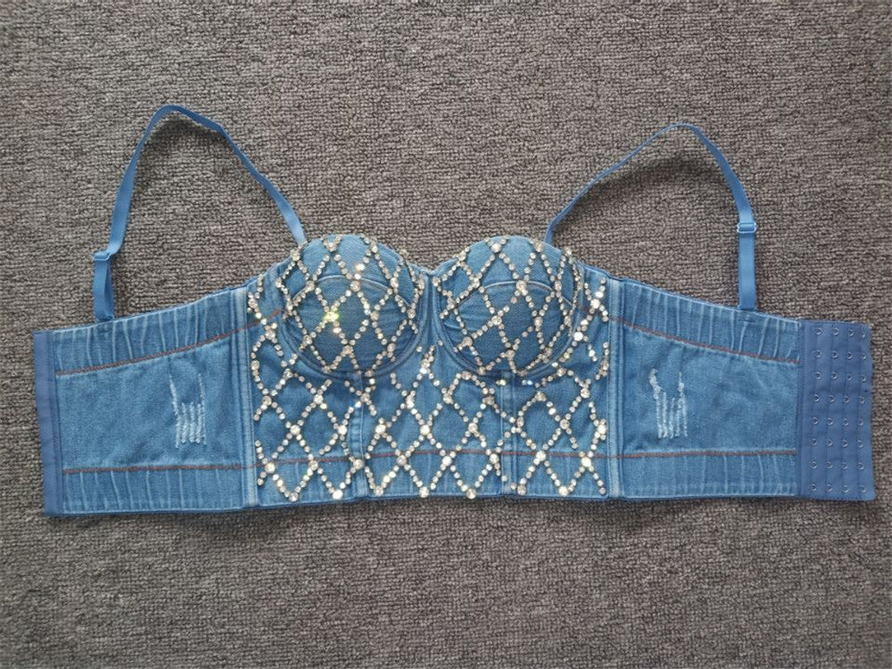 Denim Crystal Corset Top