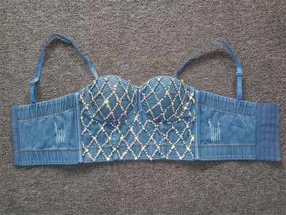 Denim Crystal Corset Top