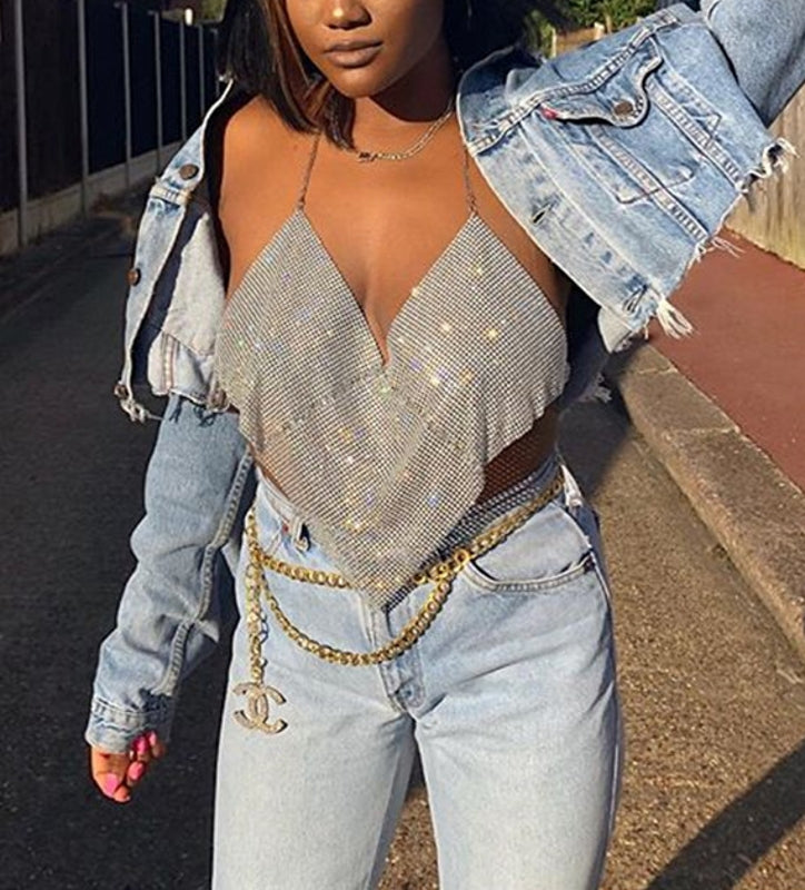 V Neck Crystal Cami Top