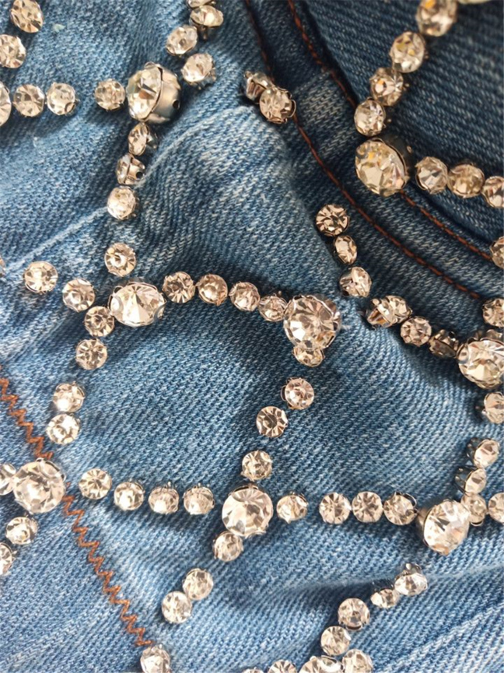 Denim Crystal Corset Top