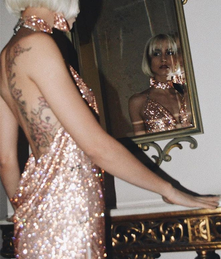 Halter Diamante Dress | ShinyGal Halter Diamante Dress | ShinyGal