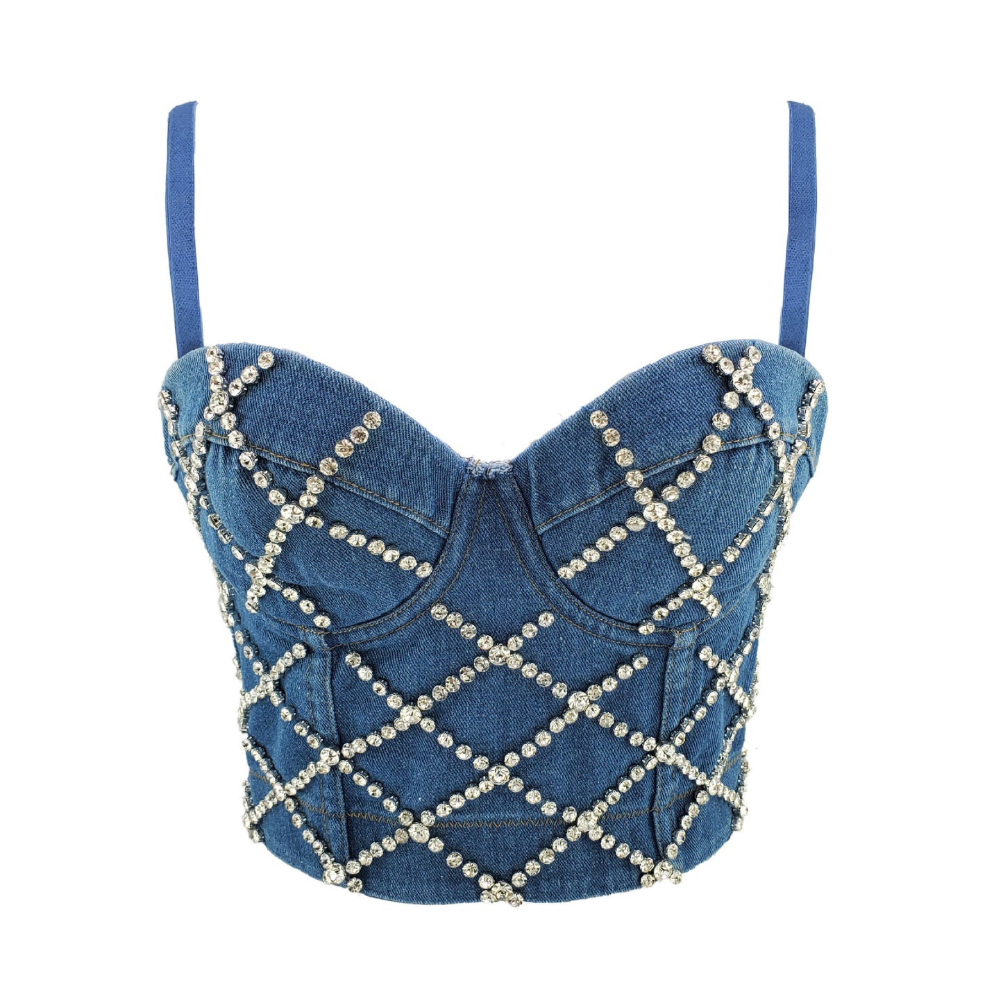 Denim Crystal Corset Top