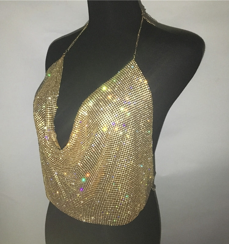 2PCS Sparkly Cami Top Skirt Set