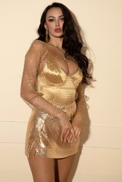 Long Sleeve Gold Mesh Top