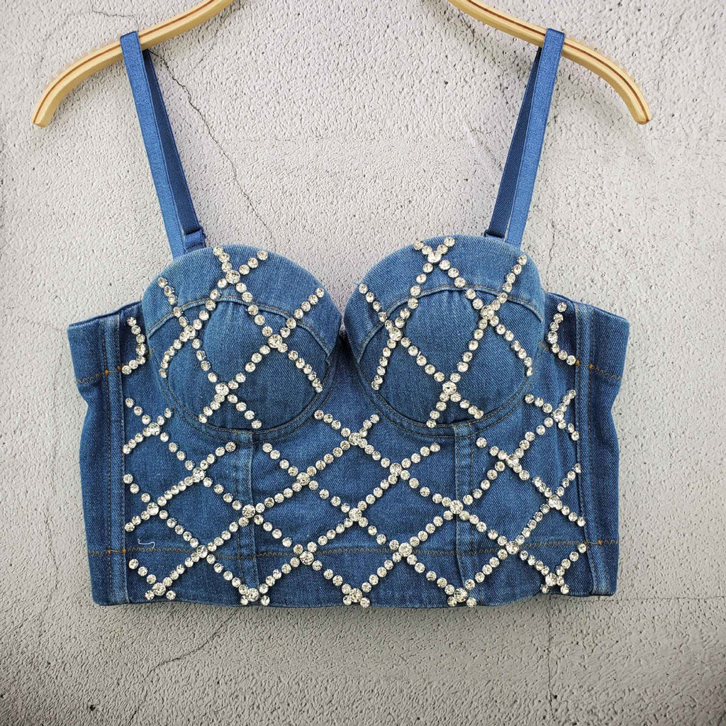 Denim Crystal Corset Top