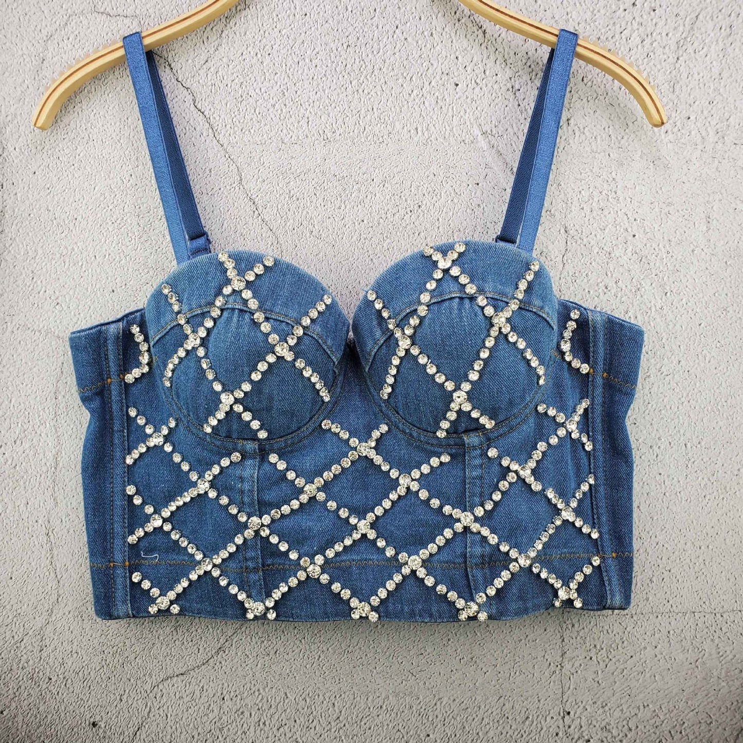Denim Crystal Corset Top