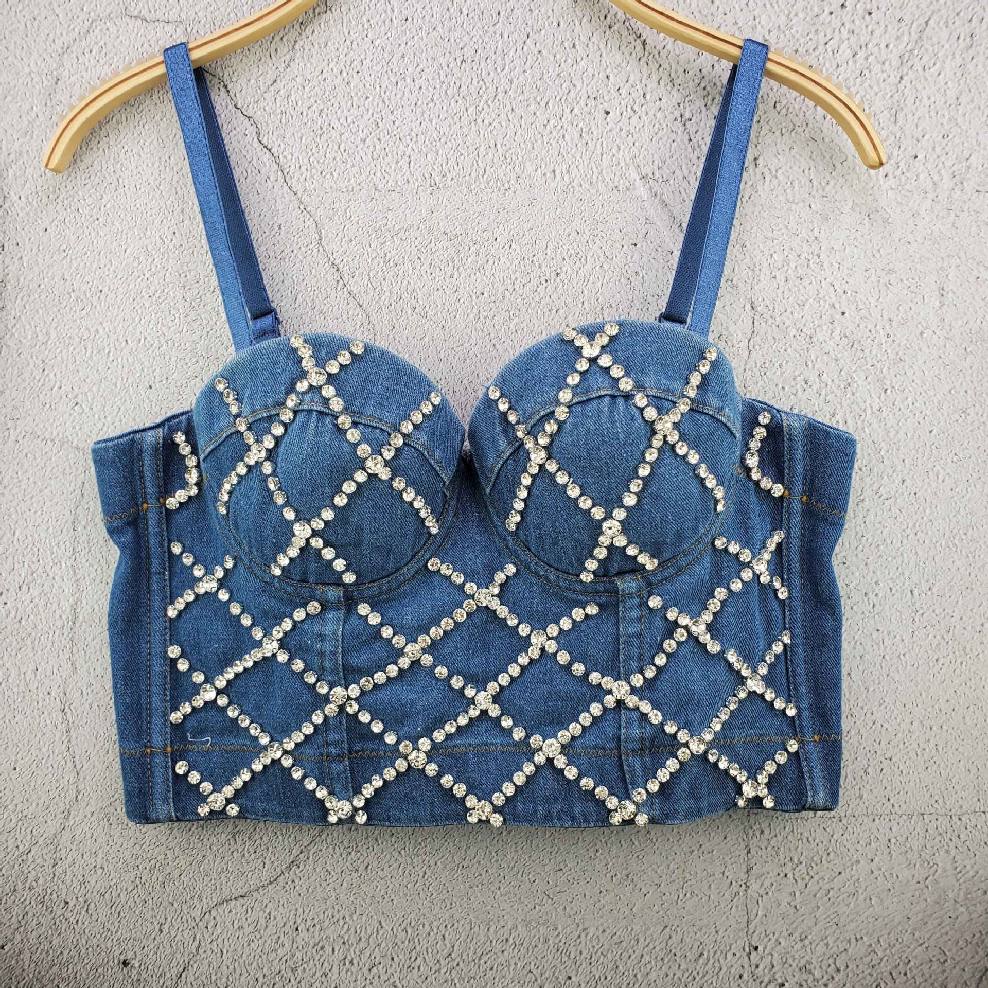 Denim Crystal Corset Top