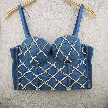 Denim Crystal Corset Top