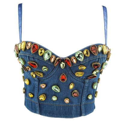 Denim Crystal Corset Top