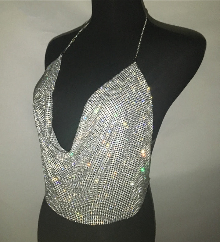 2PCS Sparkly Cami Top Skirt Set