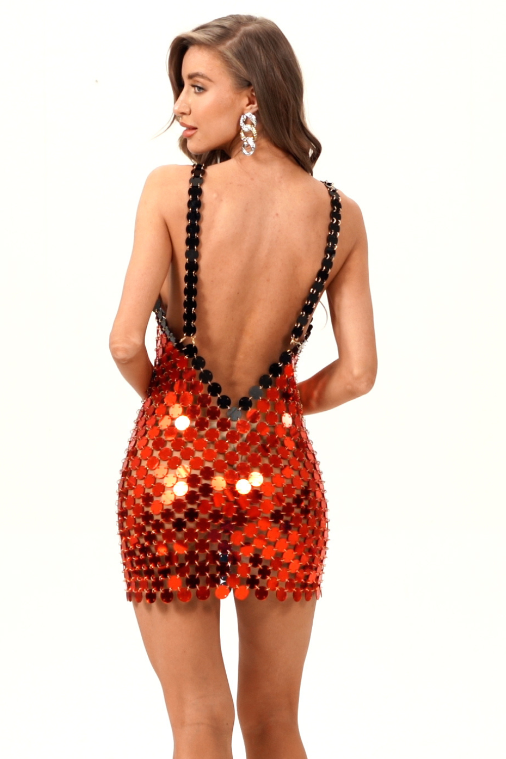 Red Backless Fish Scale Dress