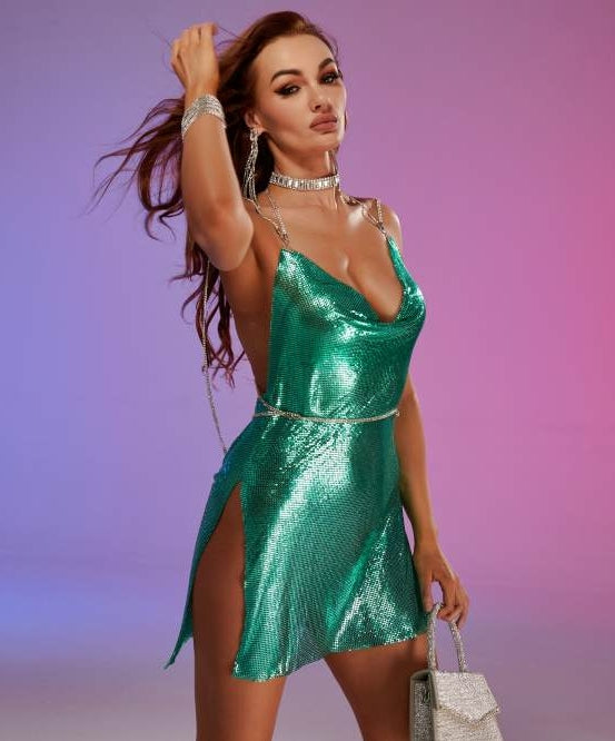Emerald Backless Chainmail Dress