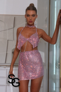 Shimmering Pink Diamante 2Pcs Skirt Set