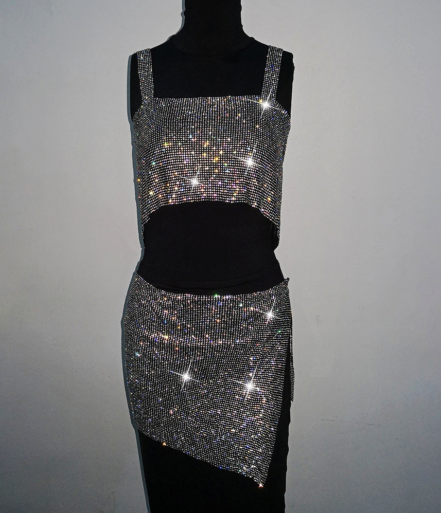 2PCs Diamante Skirt Set
