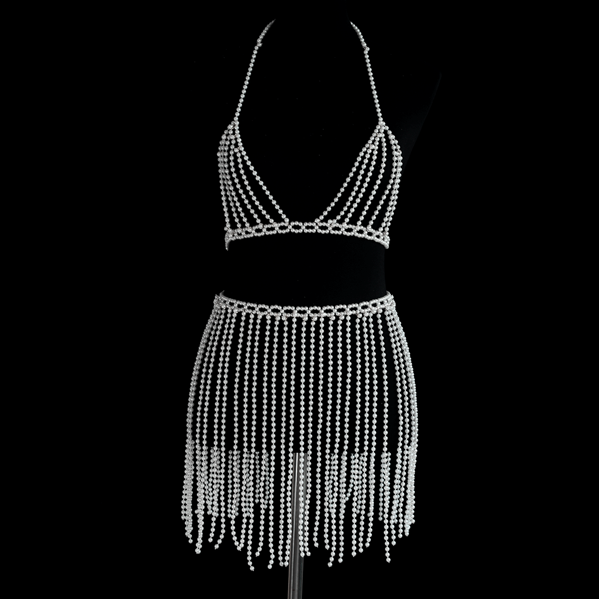Pearl Bra Skirt Bikini Cover Up Set