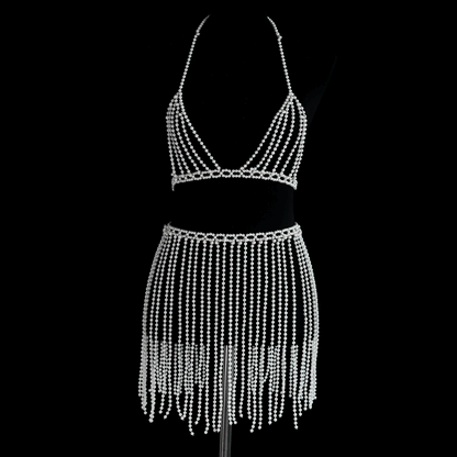 Pearl Bra Skirt Bikini Cover Up Set