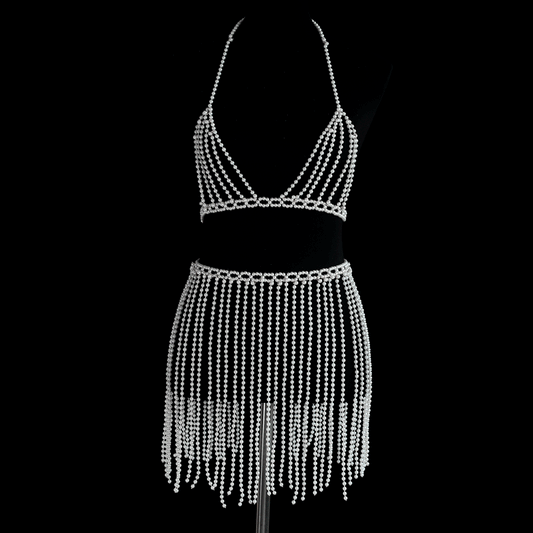 Pearl Bra Skirt Bikini Cover Up Set