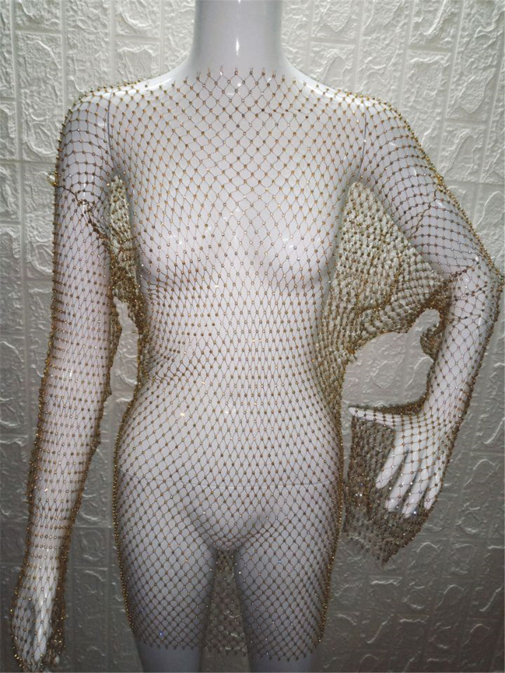 Long Sleeve Diamond Mesh