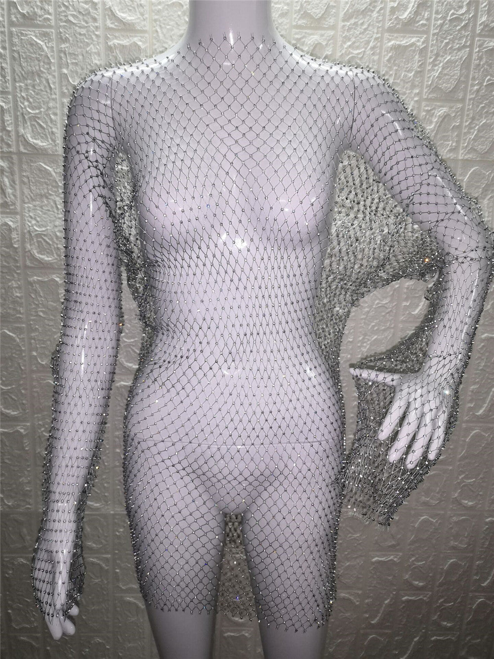 Long Sleeve Diamond Mesh