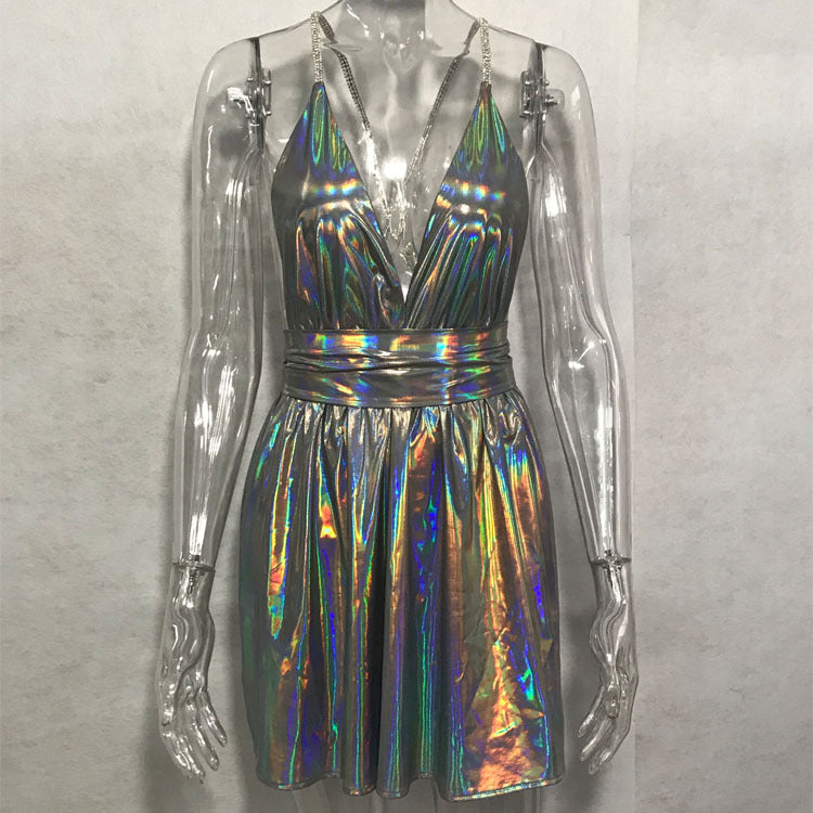 Laser Sparkle Backless Dress