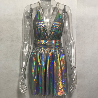 Laser Sparkle Backless Dress