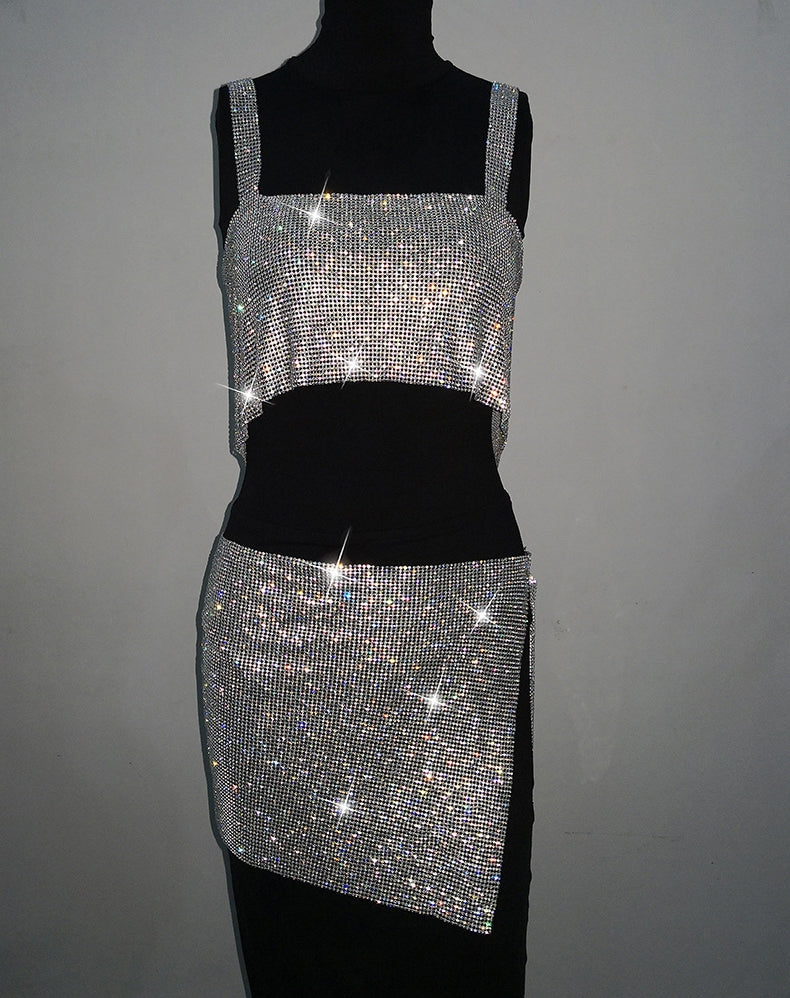 2PCs Diamante Skirt Set