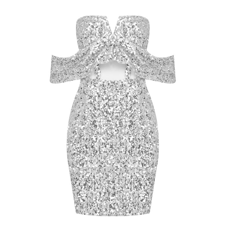 Off Shoulder Sequins Mini Dress