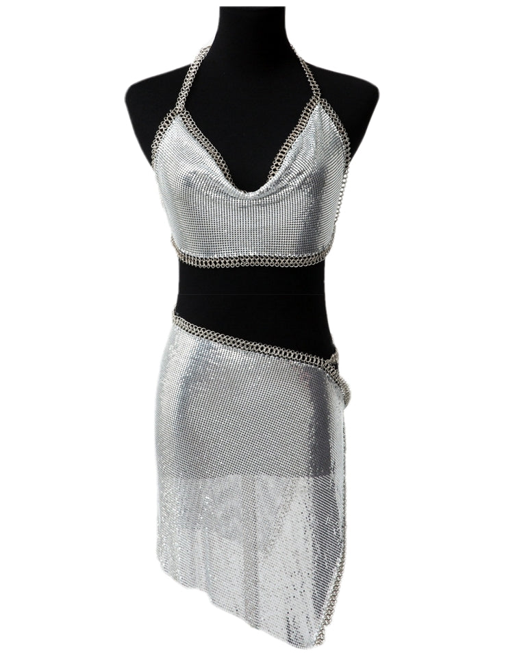 Halter Chainmail Cami & Skirt Set