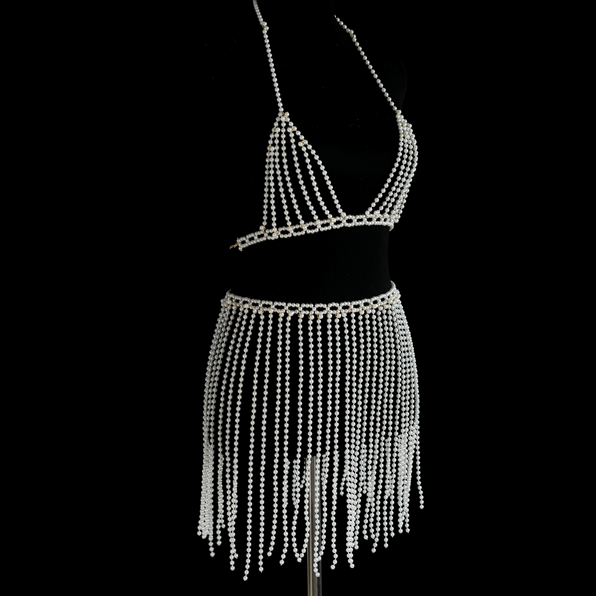 Pearl Bra Skirt Bikini Cover Up Set