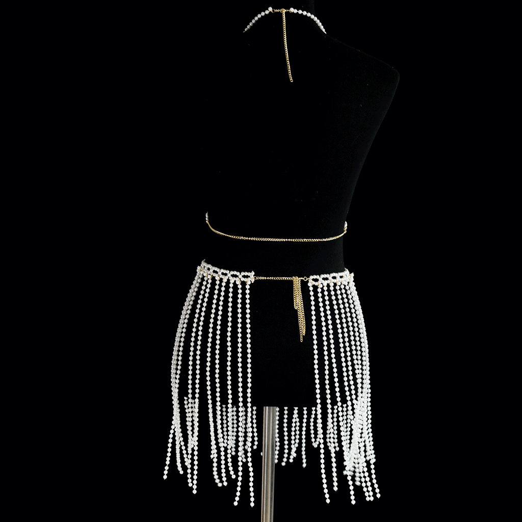 Pearl Bra Skirt Bikini Cover Up Set