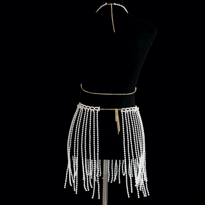 Pearl Bra Skirt Bikini Cover Up Set